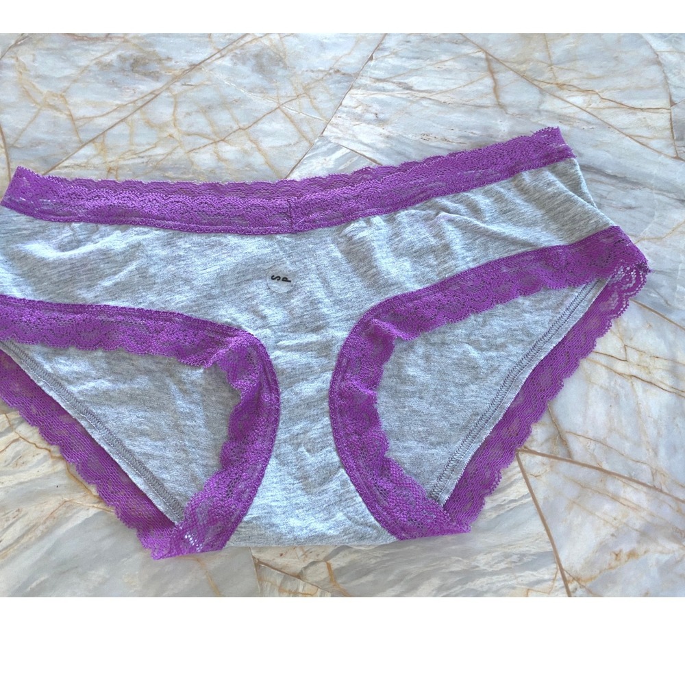 Aerie Boybrief Panties Gray Purple Lace Trim Cotton Blend Small